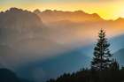Slovenia, Triglav National Park. Landscape with misty sunset on Julian Alps. Art Print